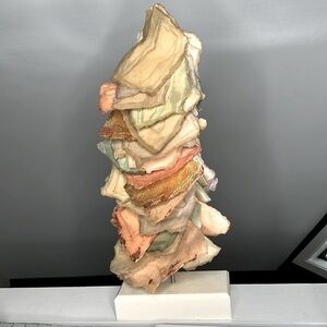 Daphne Lacquered Plaster Sculpture Peach Beige Greens on a Base 23” Tall